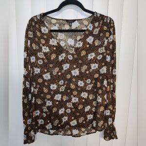 Lucky Brand long sleeve black floral blouse size M